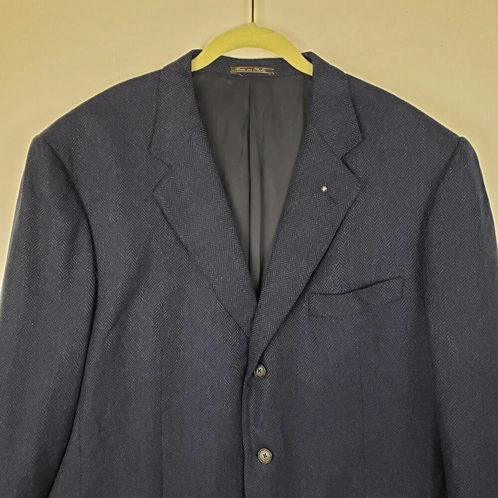 Corneliani Blue Herringbone Wool & Cashmere Blazer Jacket BMW Mens 54/US 44